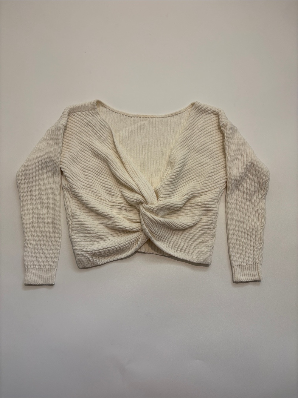 Roxy Cream Twisted V-Neck Knit Sweater